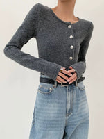 Load image into Gallery viewer, Off Side Button Cardigan in Grey