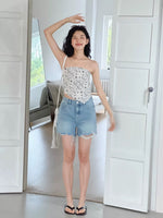 Load image into Gallery viewer, Ribbon Tie Back Printed Scarf Top in Cream