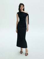 Load image into Gallery viewer, Toga Tie Stretch Maxi Dress in Black