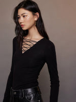 Load image into Gallery viewer, Shoestring Long Sleeve Top in Black