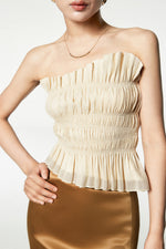 Load image into Gallery viewer, Gathered Padded Bustier Top in Beige