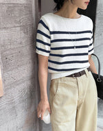 Load image into Gallery viewer, Korean Light Knit Striped Top in White/Black