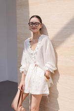 Load image into Gallery viewer, Tencel Blend Flute Blouse // Shorts in White