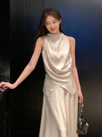 Load image into Gallery viewer, Satin Top // Maxi Flare Skirt Set in Champagne