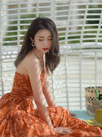 Load image into Gallery viewer, Floral Cutout Tiered Maxi Dress in Orange-S