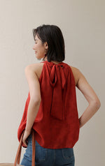 Load image into Gallery viewer, Ribbon Tie Sleeveless Top in Red