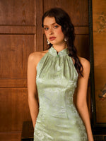 Load image into Gallery viewer, Floral Midi Slit Cheongsam in Green