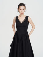 Load image into Gallery viewer, Lace Trim V-Back Dress in Black
