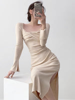 Load image into Gallery viewer, Split Sleeve Twist Midi Dress in Beige