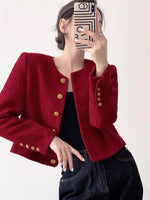 Load image into Gallery viewer, Contrast Button Tweed Jacket in Red