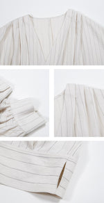 Load image into Gallery viewer, Striped Blouson Wrap Top in Cream