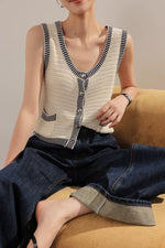 Load image into Gallery viewer, Contrast Knit Vest Top in Cream