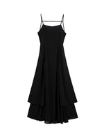 Load image into Gallery viewer, Drop Back Asymmetric Maxi Dress in Black
