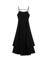 Load image into Gallery viewer, Drop Back Asymmetric Maxi Dress in Black