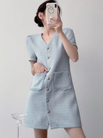 Load image into Gallery viewer, Tweed Pocket Shift Dress in Blue