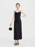 Load image into Gallery viewer, Bias Cut Drape Maxi Slip Dress in Black