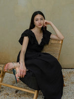 Load image into Gallery viewer, Textured Tier Sleeve Maxi Dress in Black