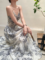 Load image into Gallery viewer, Floral Cami Flute Hem Dress in White/Blue