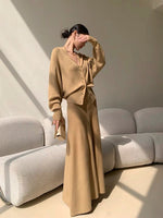 Load image into Gallery viewer, Knitted Mermaid Maxi Skirt in Khaki