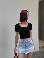 Load image into Gallery viewer, Tencel Blend Ribbed Cropped Tee in Black