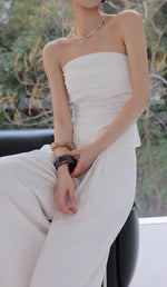 Load image into Gallery viewer, Linen Blend Gathered Bustier Top // Trousers // Maxi Skirt Set in White