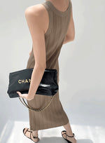 Load image into Gallery viewer, Pleated Tank Midi Dress in Khaki