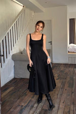 Load image into Gallery viewer, Square Neck A-Line Maxi Dress in Black