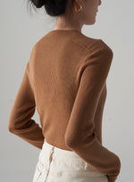 Load image into Gallery viewer, Wool Ribbed Sweater Top in Brown