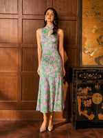 Load image into Gallery viewer, Floral Stretch Mermaid Cheongsam in Green