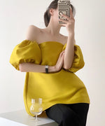 Load image into Gallery viewer, Off Shoulder Puff Sleeve Pocket Top in Yellow