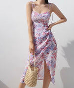 Load image into Gallery viewer, Cies Floral Wrap Tie Strap Slit Dress in Pink
