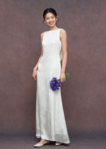Load image into Gallery viewer, Textured Drape Detachable Drop Back Bead Gown in White
