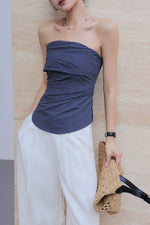 Load image into Gallery viewer, Checked Gathered Bustier Top in Blue