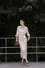 Load image into Gallery viewer, Satin Gathered Shirt Dress in Champagne