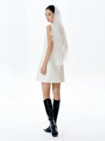 Load image into Gallery viewer, Bow Back Pocket Tailored Dress in White