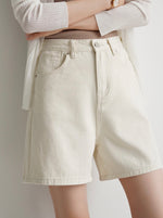 Load image into Gallery viewer, Cotton Strech Denim Mom Shorts in Cream