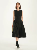 Load image into Gallery viewer, Classic Sleeveless Pocket Midi Dress in Black