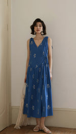 Load image into Gallery viewer, Floral Wrap Maxi Dress in Blue