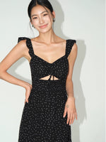 Load image into Gallery viewer, Printed Flutter Shoulder Dress in Black