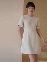 Load image into Gallery viewer, Light Tweed Twist Sleeve Sheath Dress in Cream