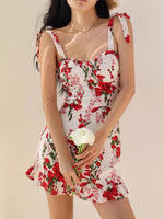 Load image into Gallery viewer, Chrysan Floral Tie Strap Mini Dress in White/Red