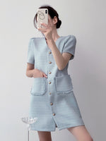 Load image into Gallery viewer, Tweed Pocket Shift Dress in Blue
