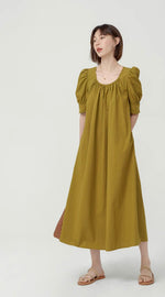 Load image into Gallery viewer, Puff Sleeve Pocket Tent Maxi Dress in Mustard