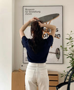 Load image into Gallery viewer, Korean Soft Waffle Polo Top in Navy