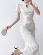 Load image into Gallery viewer, Classic Midi Cheongsam Dress in White