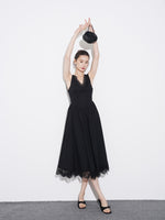 Load image into Gallery viewer, Lace Trim V-Back Dress in Black