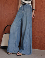 Load image into Gallery viewer, Tencel Blend Flare Line Leg Jeans in Blue