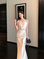 Load image into Gallery viewer, Keyhole Gathered Satin Gown in Champagne