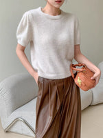 Load image into Gallery viewer, Blouson Short Sleeve Knit Top in Cream