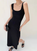 Load image into Gallery viewer, Cutout Twist Back Slit Dress in Black